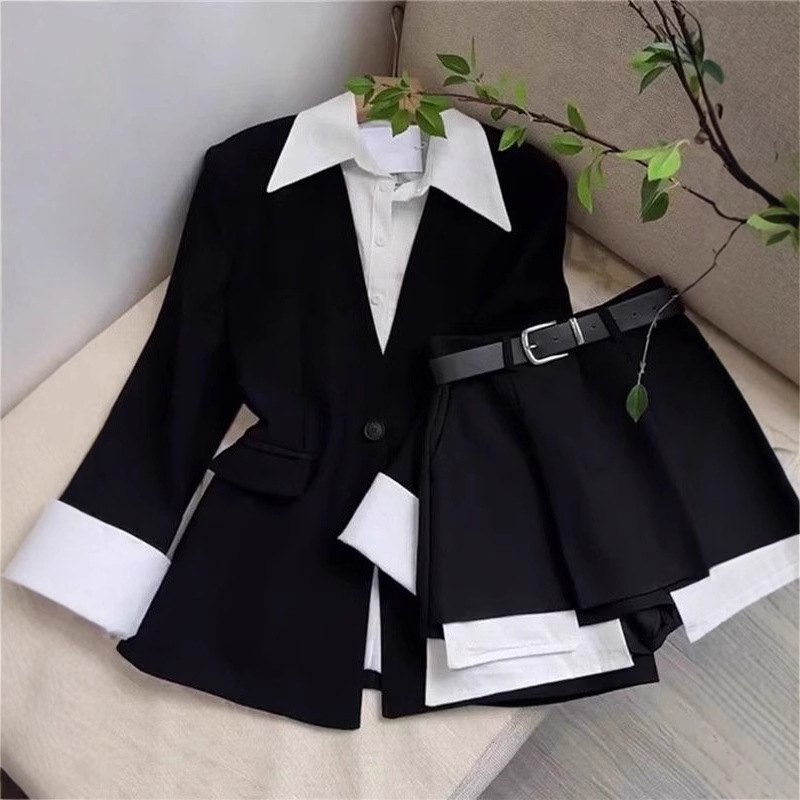 Women'S Fashion Blazer - 여성 투피스 스커트 세트 패치워크 블레이저