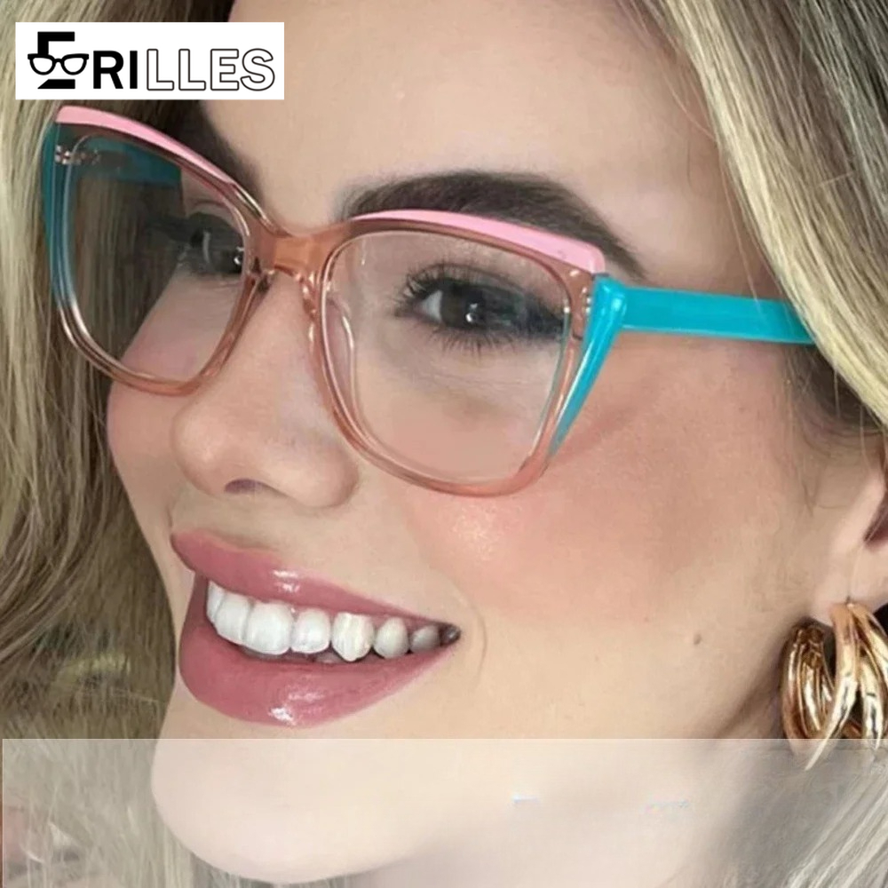 Women'S Fashion Glasses Non Prescription - Cateye 투톤 블루 라이트 차단 안경,