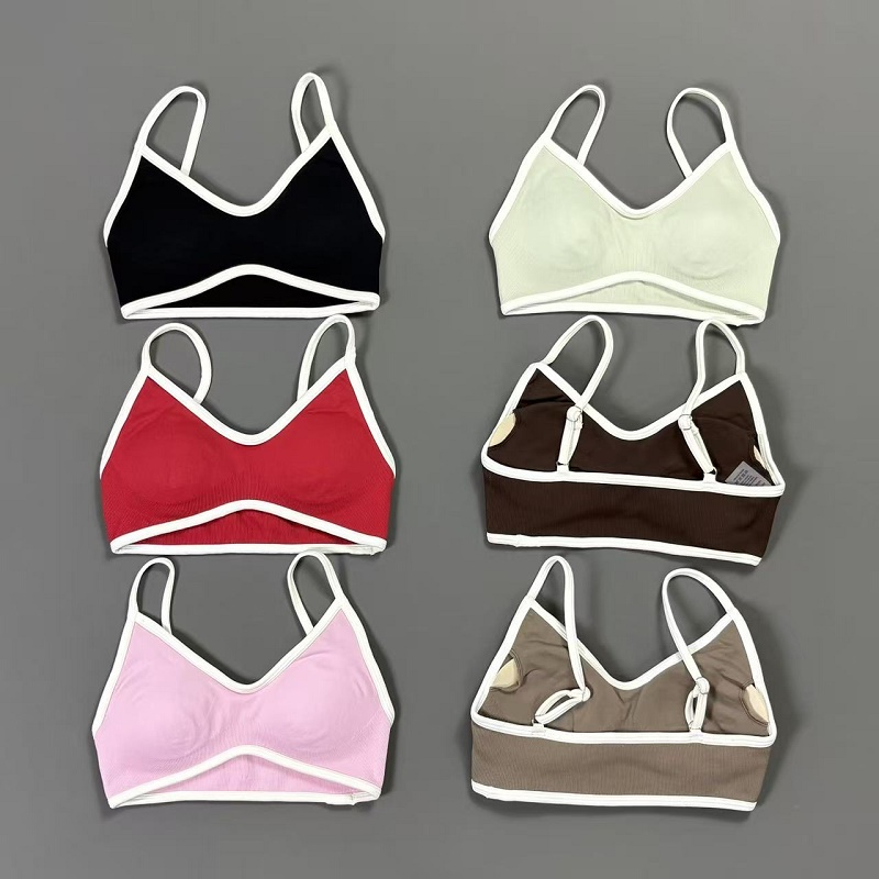 Bra Top Seamless - 여성용 콘트라스트라인 요가 브라 V넥 화이트
