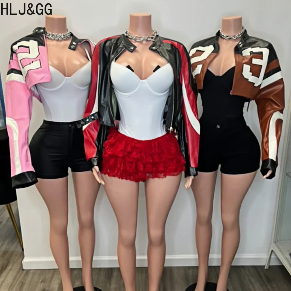 Women'S Fashion Leather Jacket - HLJ & GG 패션 Y2K 가죽