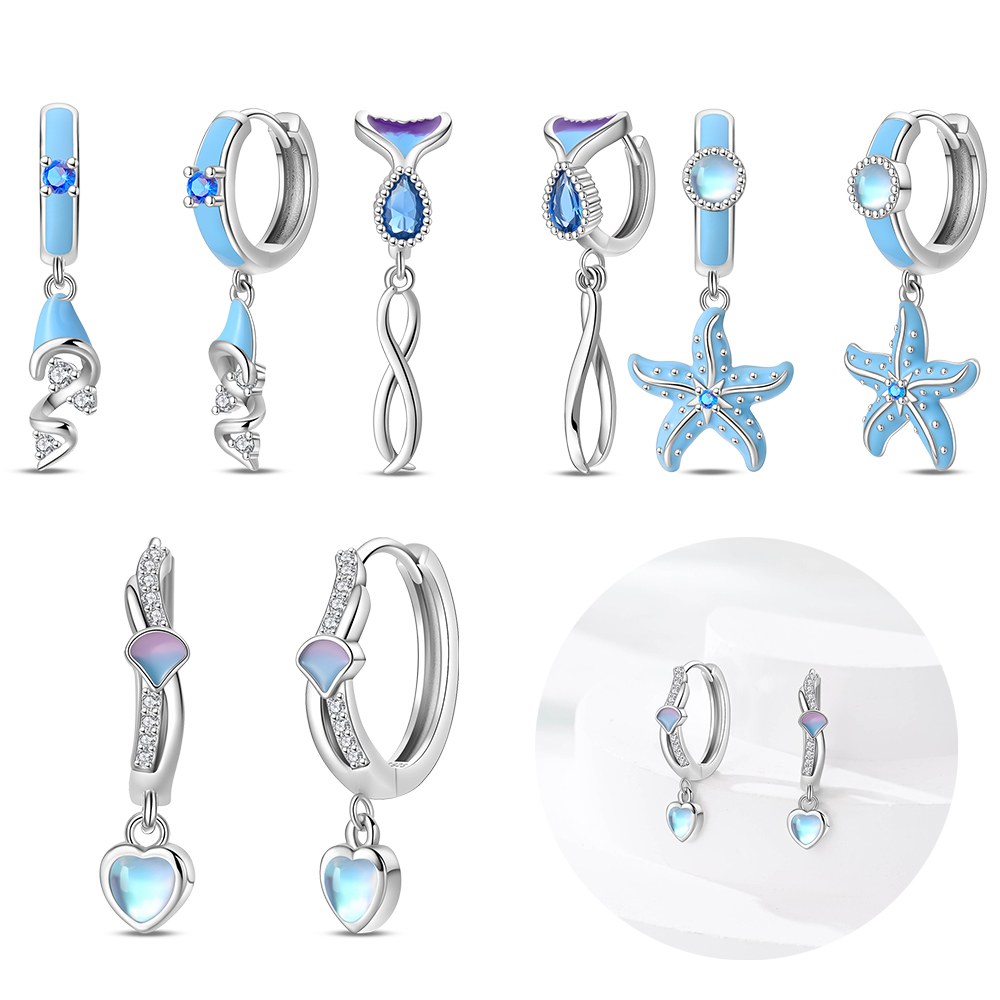 Women'S Fashion Website - 실버 색상 블루 불가사리 귀걸이 여성용