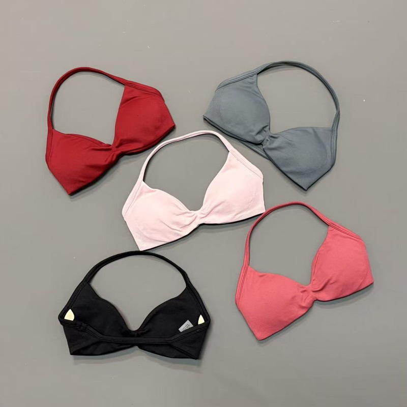 Bra Top Seamless - 여성용 홀터 스포츠 브라 V넥 패드