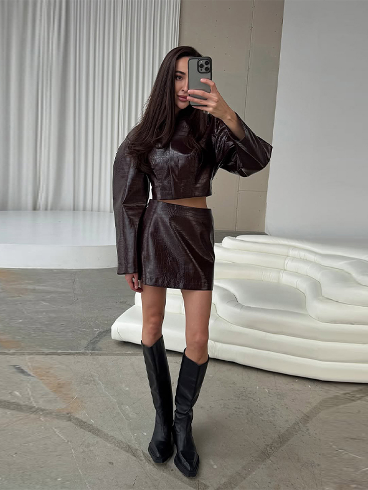 여성 레트로 가죽 재킷 시크 크롭 코트 하이웨이스트 랩 - Women'S Fashion Leather Jacket 리뷰 및 가격