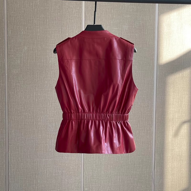 여성용 슬림 웨이스트 레드 천연 가죽 조끼 민소매 캐주 - Women'S Fashion Leather Jacket 리뷰 및 가격