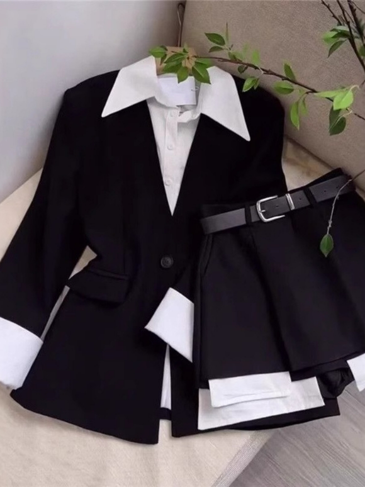 여성 투피스 스커트 세트 패치워크 블레이저 버튼 긴팔  - Women'S Fashion Blazer 리뷰 및 가격