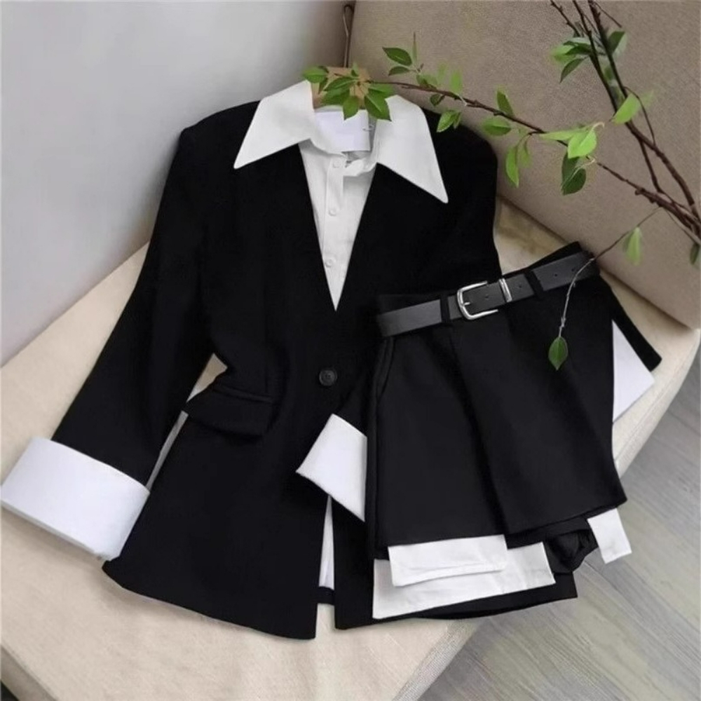 여성 투피스 스커트 세트 패치워크 블레이저 버튼 긴팔  - Women'S Fashion Blazer 리뷰 및 가격