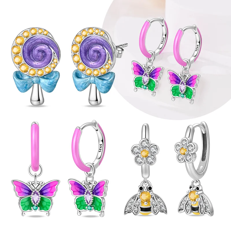 퍼플 도파민 나비 꿀벌 달콤한 로맨틱 귀걸이 후프 귀걸 - Women'S Fashion Website 리뷰 및 가격