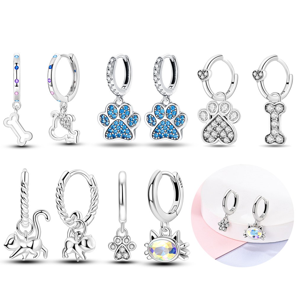 실버 색상 개 고양이 동물 발 인쇄 시리즈 드롭 귀걸이 - Women'S Fashion Website 리뷰 및 가격